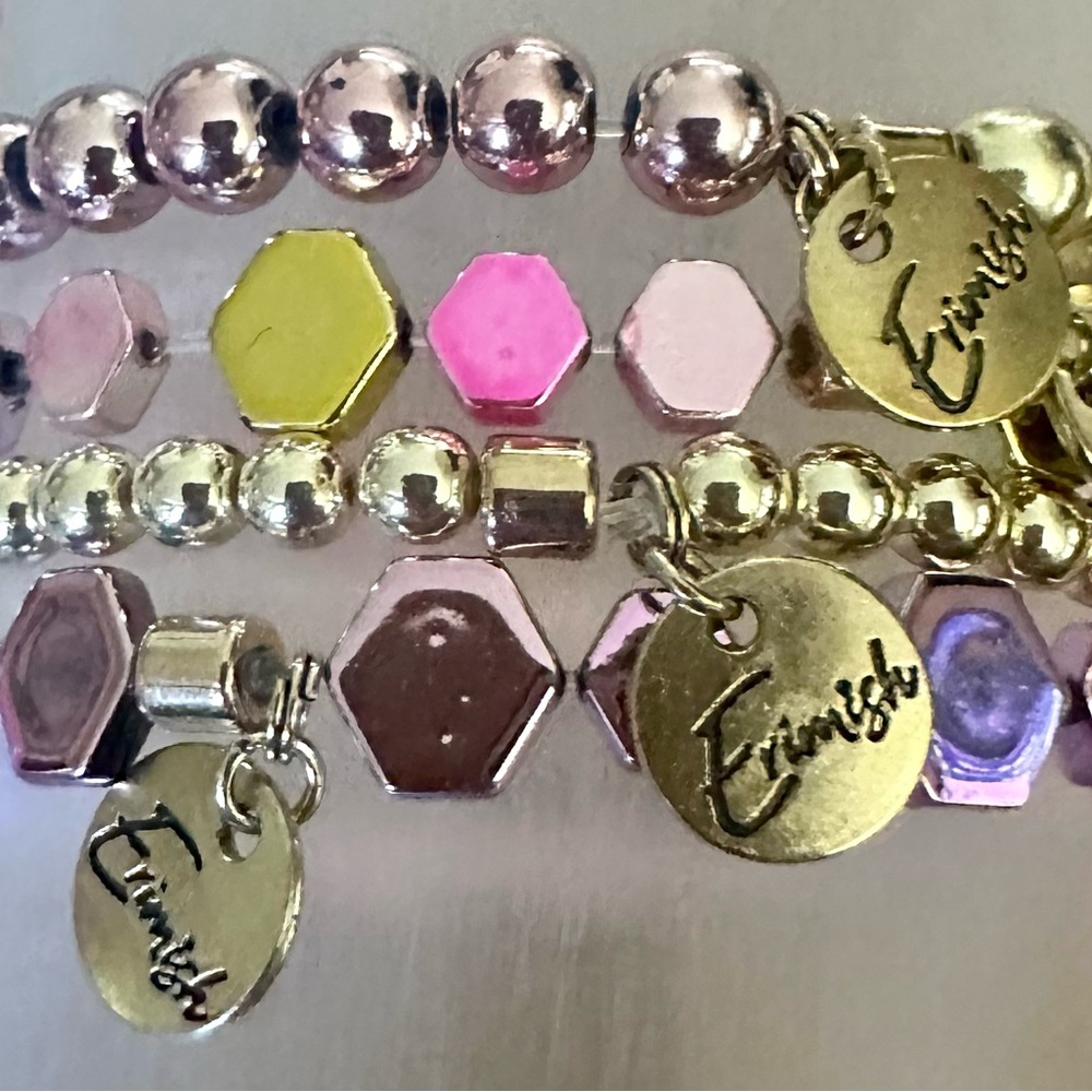 New ERIMISH Bracelet Set Pink & Gold Set of 4 - Picture 3 of 3